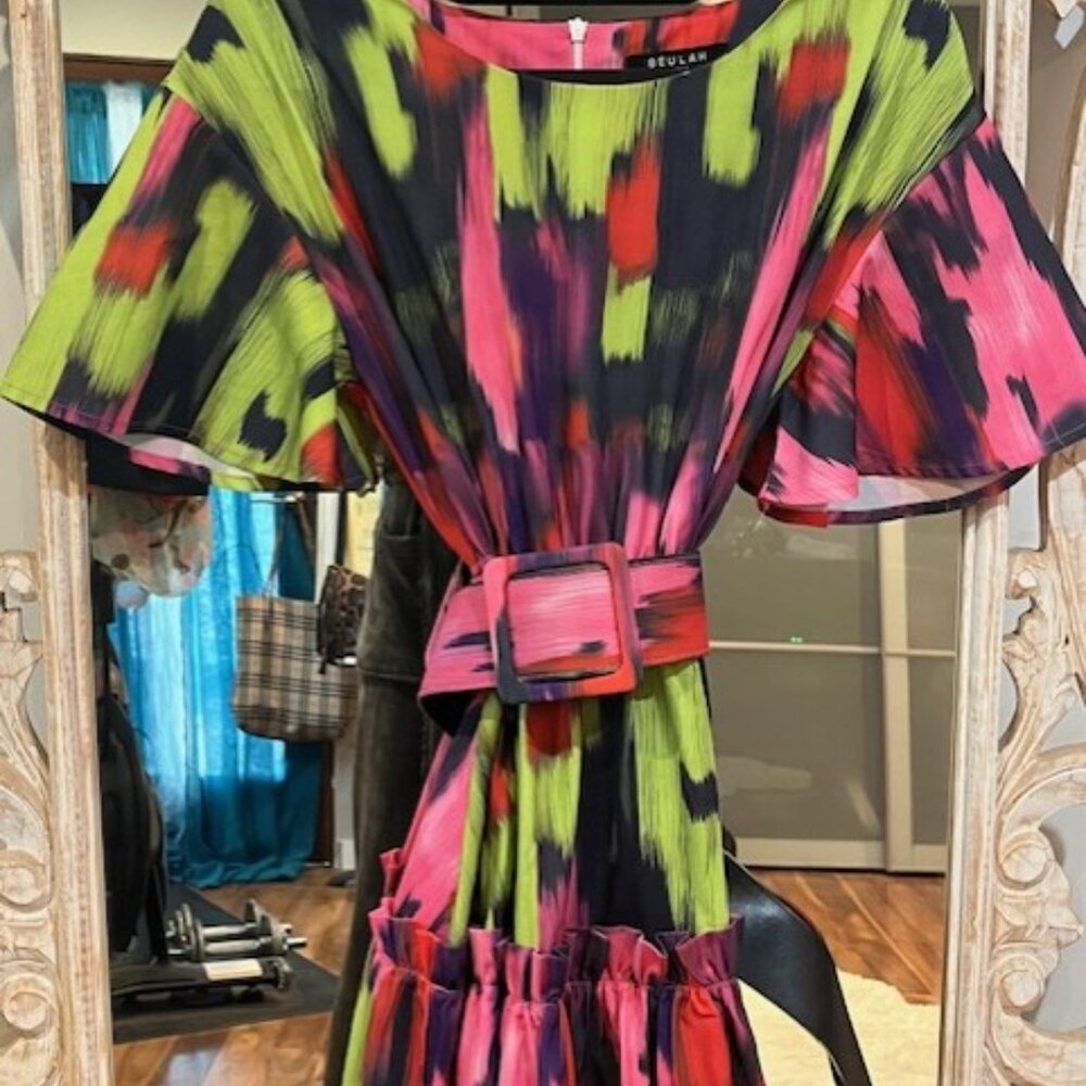 Beulah Multicolored Mini Dress with Belt